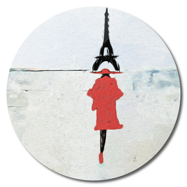 Silhouettes of women in red on the background of Paris.