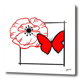 Poppy with Red Butterfly