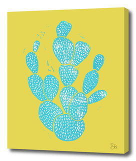 Linocut Cacti Desert Blue