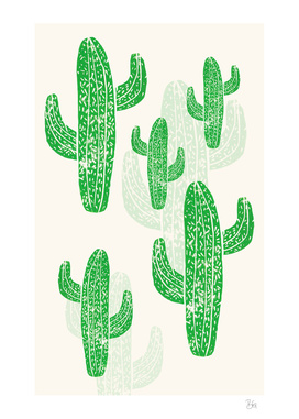 Linocut Cacti Green