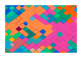 geometric square pixel pattern abstract in pink orange green