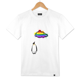 Penguin with rainbow cloud