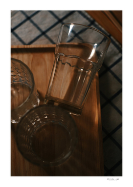 Close-up view of the drinking glass in the darkroom