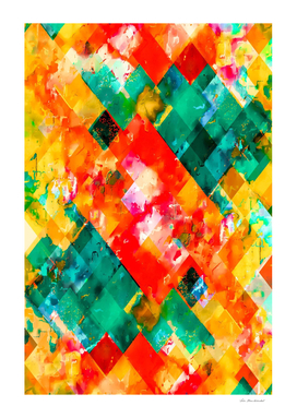geometric pixel square pattern abstract in orange green red
