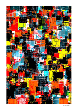 geometric pixel square pattern abstract in red blue yellow