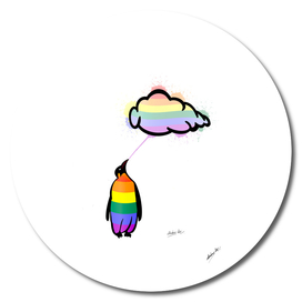 Penguin with rainbow cloud
