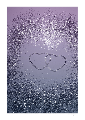 Lavender Navy Blue Glitter Hearts #1 (Faux Glitter)