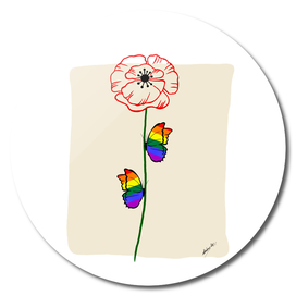 Poppy with rainbow butterfly's