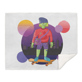 Skateboard Boy In The Night Art Retro Style