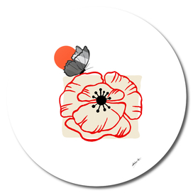 Poppy with gray butterfly