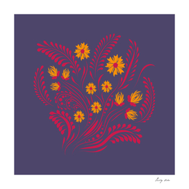 Folk floral print . Flowers abstract art , poster.
