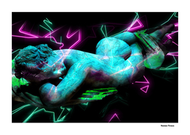 Sculpture hermaphrodite - Colored Neon Electric Street Art