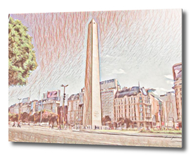Argentina Obelisk Artistic Illustration Red Pencil St