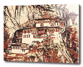 Bhutan Paro Taktsang Artistic Illustration Blossom St
