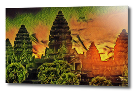 Cambodia Angkor Wat Artistic Illustration Oriental Sp
