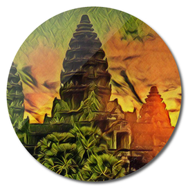 Cambodia Angkor Wat Artistic Illustration Oriental Sp