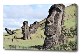 Chile Easter Island Moais Ahu Tongariki Artistic Illu
