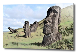 Chile Easter Island Moais Ahu Tongariki Artistic Illu