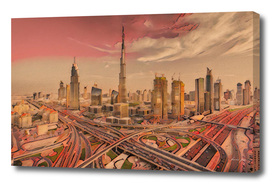 Dubai City Artistic Illustration East Winds Style