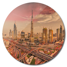 Dubai City Artistic Illustration East Winds Style