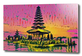 Indonesia Pura Ulun Danu Temple Artistic Illustration