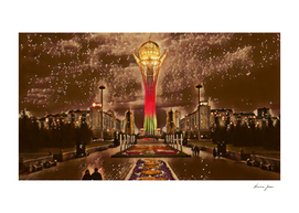 Kazakhstan Bayterek Tower Artistic Illustration Spark