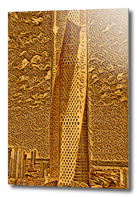 Kuwait Al Hamra Tower Artistic Illustration Wood Styl
