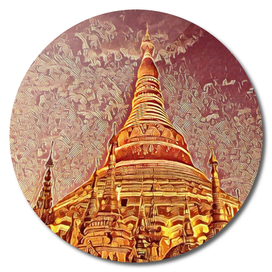 Myanmar Shwedagon Pagoda Artistic Illustration Red Fa