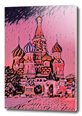 Russia Moscow Saint Basil's Cathedral Artistic Illust