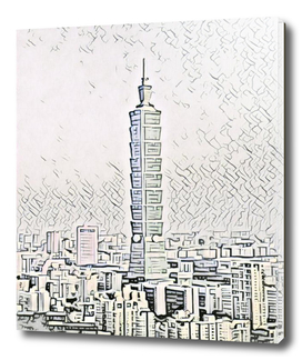 Taiwan Taipei 101 Artistic Illustration Pencil Style