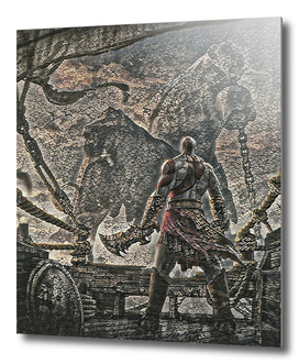 God of War Kratos Artistic Illustration Pebbles Style