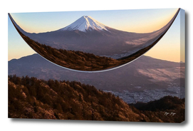 Mount Fuji top tip magnifying glass covered snow