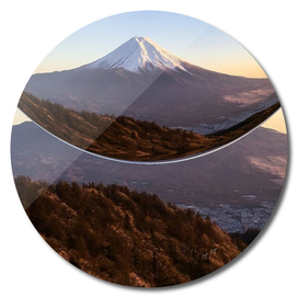 Mount Fuji top tip magnifying glass covered snow