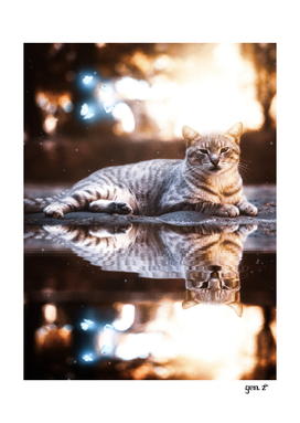 Cat Reflection and butterflies