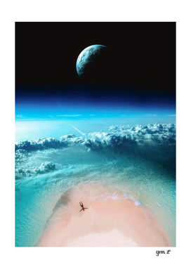 Lying on the sand spaceview