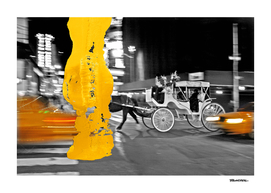 NYC Yellow Cabs - Horse Carriage - Brush Stroke