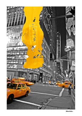 NYC Yellow Cabs - At Night - Brush Stroke