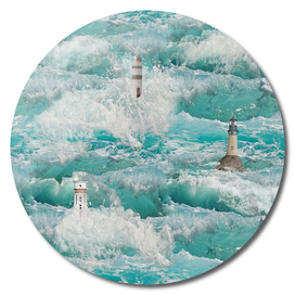 sea, waves, foam, lighthouses, emerald, aquamarine,