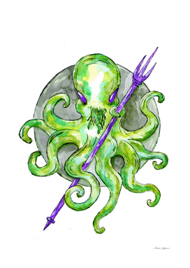 Green Octopus with Purple Trident