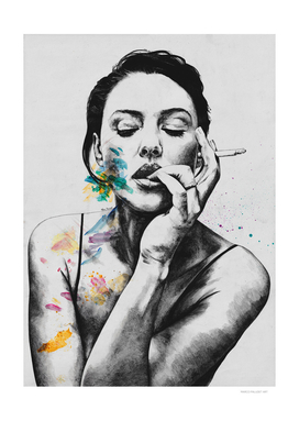 Monica Bellucci sexy portrait | smoking woman drawing