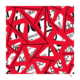 red line, chaos of text, triangles, geometry,