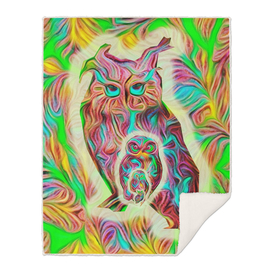 owls, birds, psychedelic, acid colors, optimistic painting