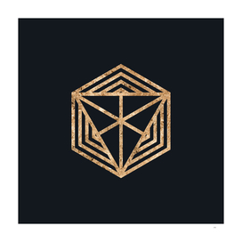 Gold Geometric Glyph on Teal SQUARE - 405