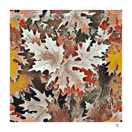 autumn maple leaves, bouquet of leaves, gray, yellow, red