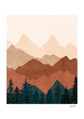 Sunset, mountain peaks, digital drawing