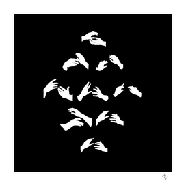 hand dance, white on black, monochrome, minimalism