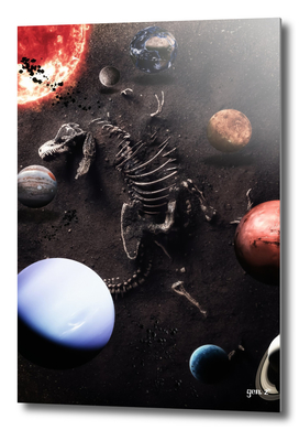 Dinosaur Skeleton and Planets