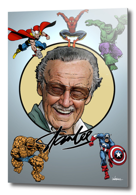 Marvel Legend Stan Lee surrounded by his Super-heroes