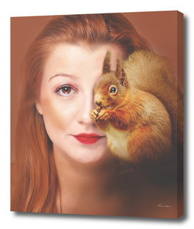 woman and red squirrel