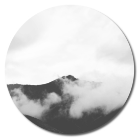 Black and white minimalist landscape foggy mountain
